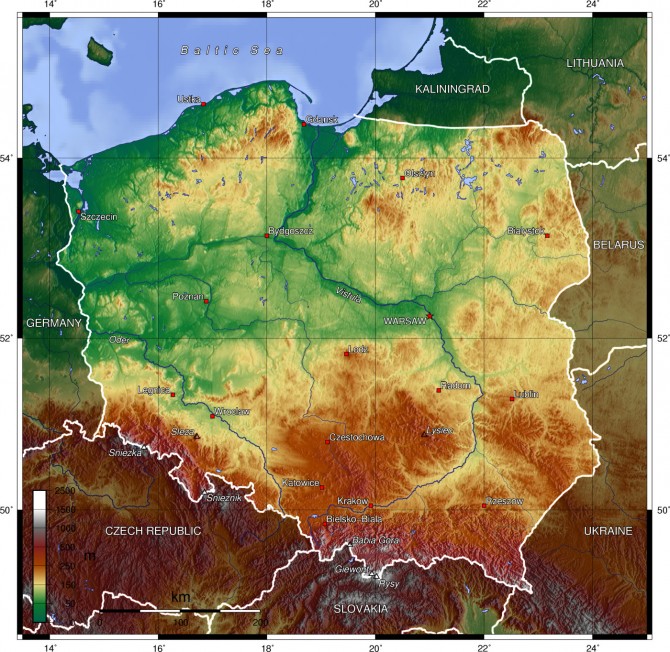 Mapa hipsometryczna Polski