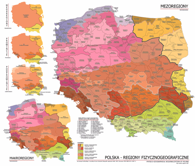 Mapa regionów fizycznogeograficznych Polski